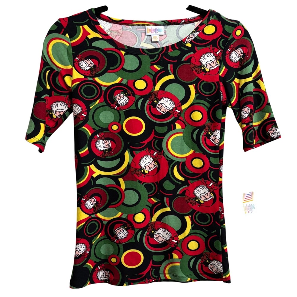 LuLaRoe Gigi Top XXS Christmas Santa Circles Print Holiday Shirt‎